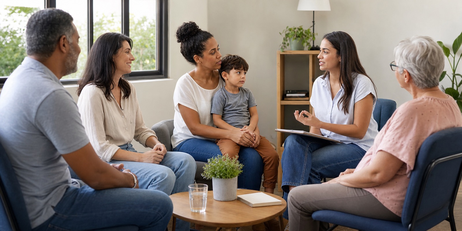 Grupo comunitário conversa sobre rede de apoio, acolhimento familiar e adoção responsável.