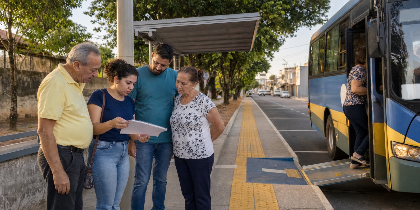 Moradores acompanham anotações e compromissos após audiência pública no transporte.