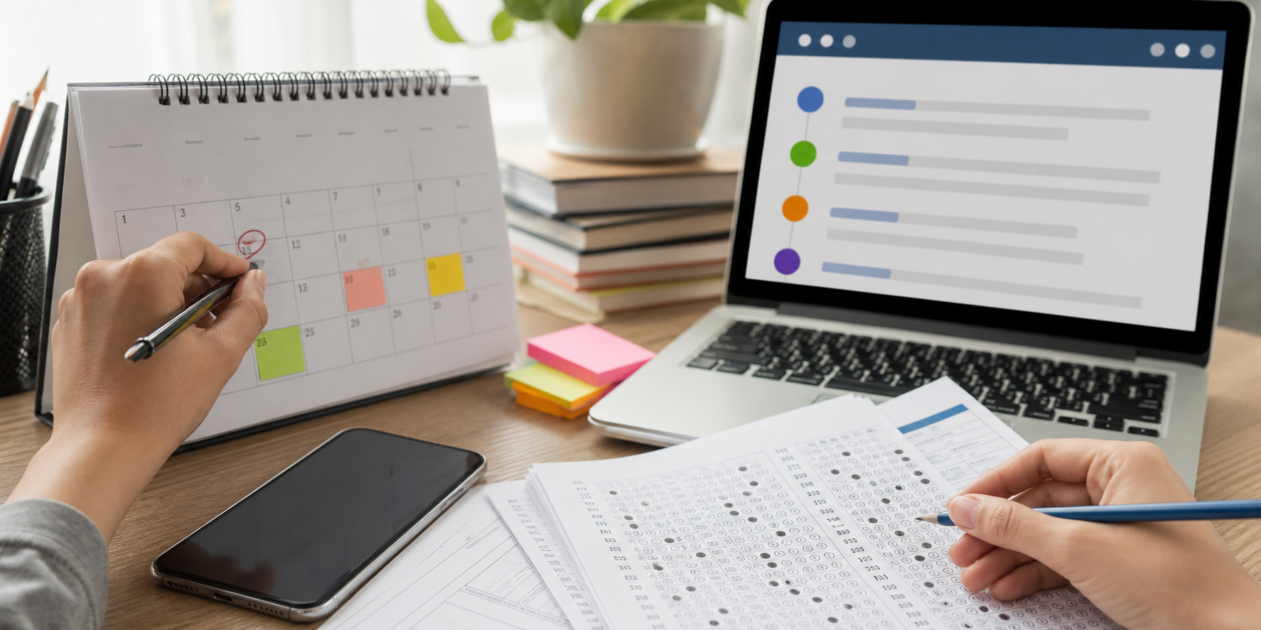 Calendário e folha de respostas usados para acompanhar datas do Vestibulinho das Etecs