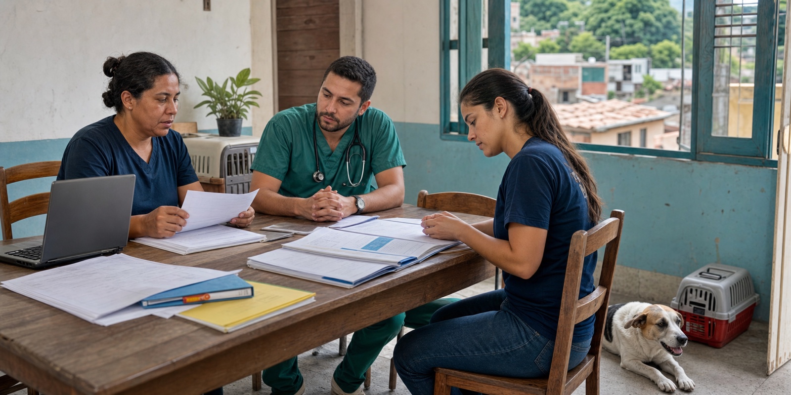 Equipe revisa registros de castração gratuita para acompanhar resultados de saúde pública e proteção animal.