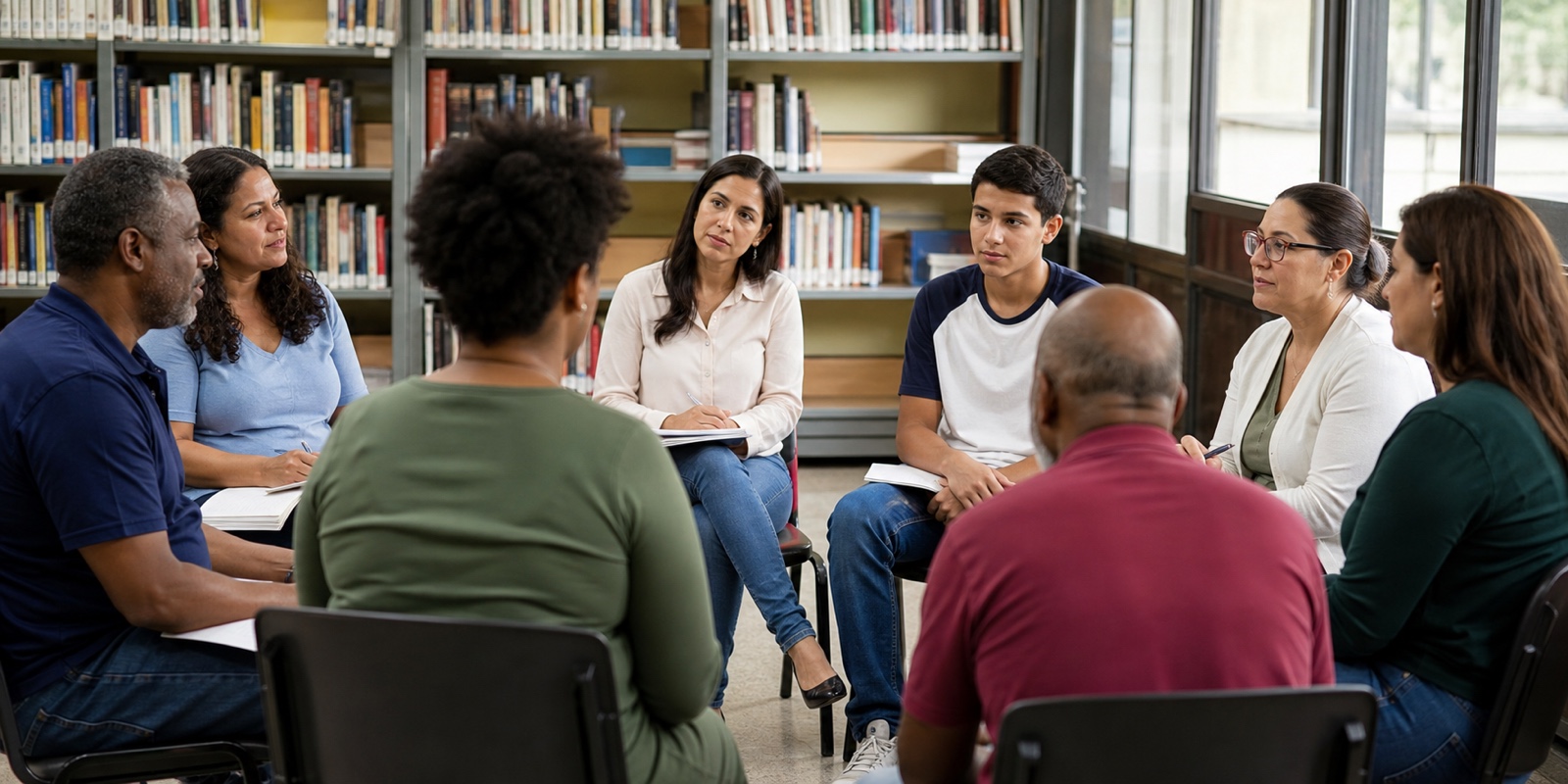 Conselho de Pais reunido com equipe escolar para discutir participação e transparência.