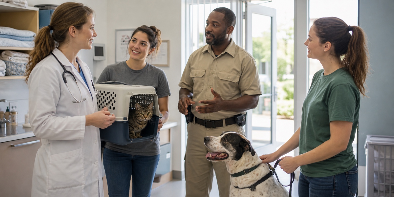 Delegacia Pet articulada com atendimento veterinário, voluntários e proteção animal.