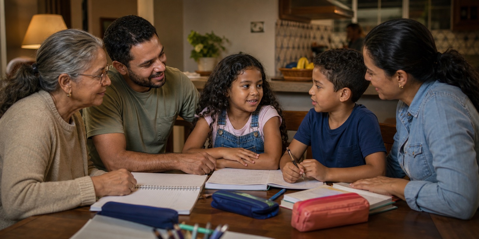 Família acompanha rotina de estudos e conversa sobre formação moral dos filhos.