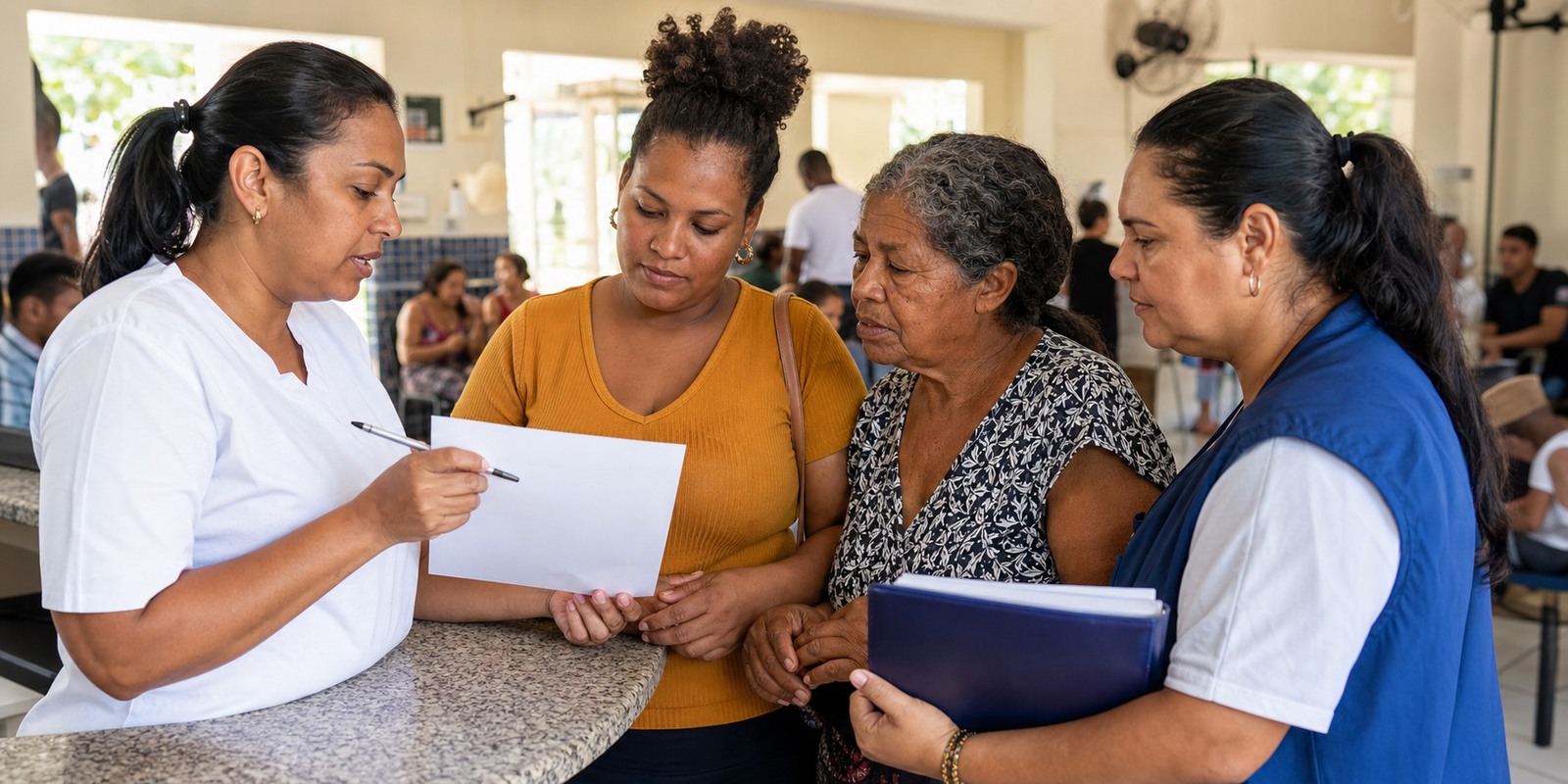 Enfermeiras e moradores discutem prioridade técnica para recurso de saúde local em unidade pública.