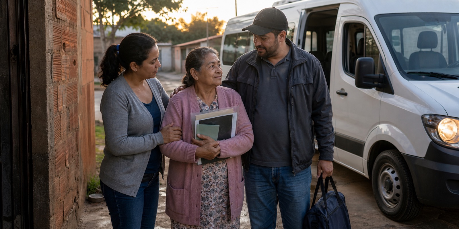 Família apoia paciente antes de deslocamento para atendimento, mostrando a importância do Hospital Avaré.