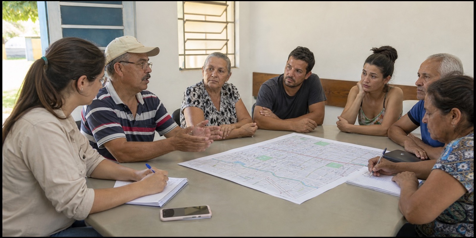 Moradores analisam mapa de bairro em reunião sobre prioridades de infraestrutura Avaré.