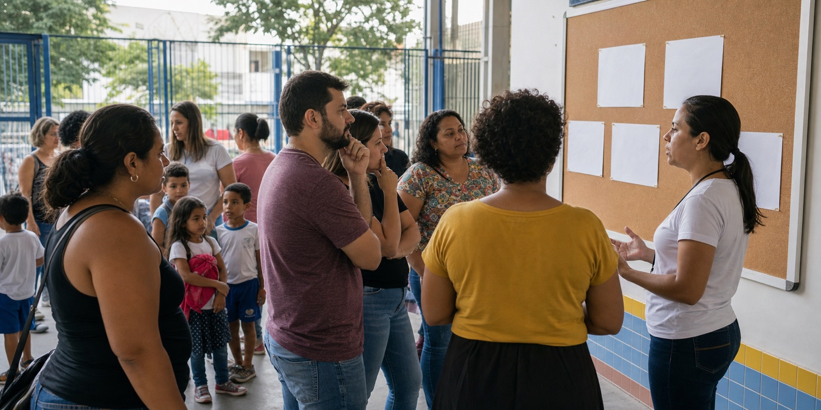 Famílias e equipe escolar dialogam sobre proteção integral e integridade infantil na escola.