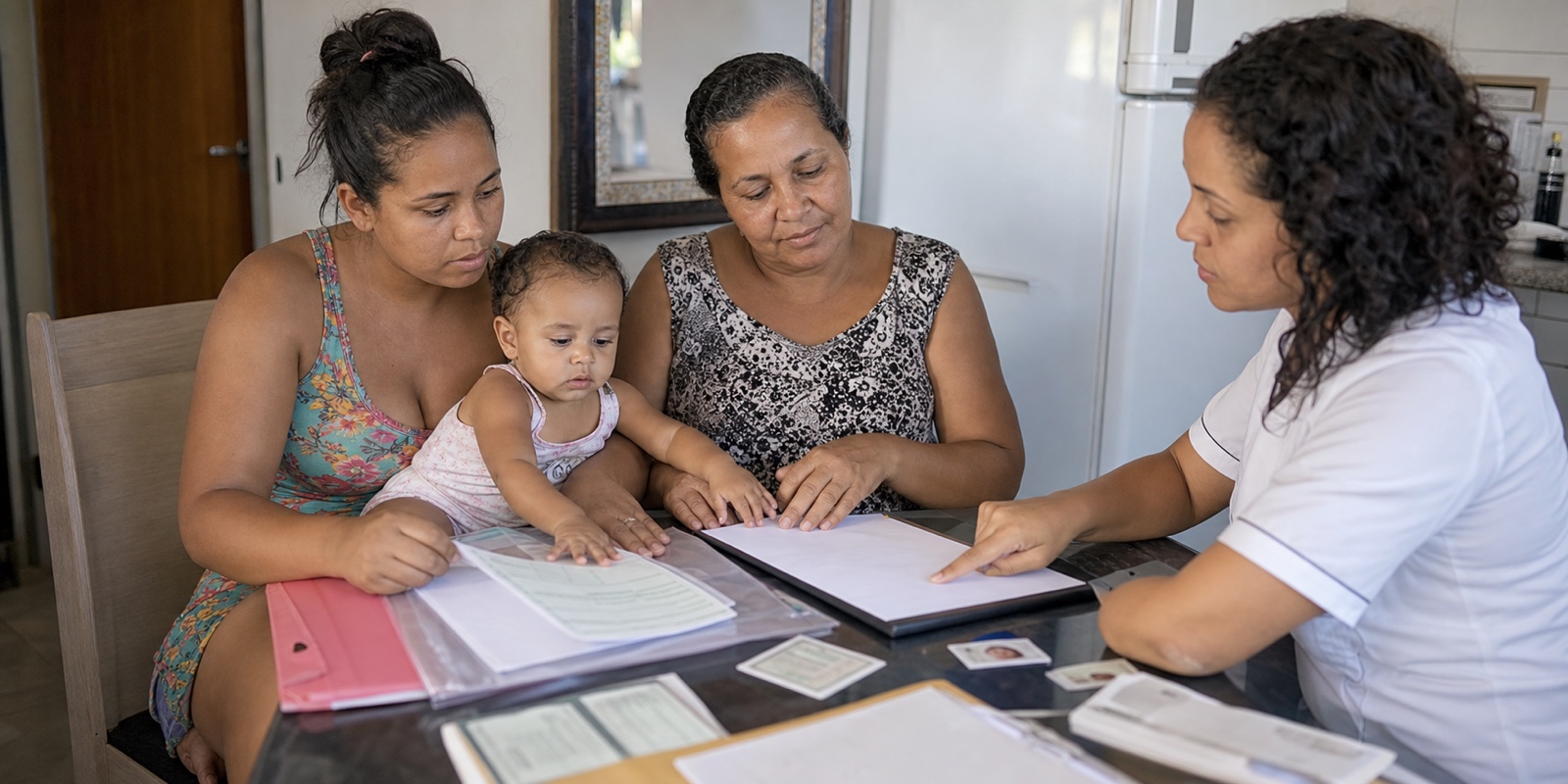 Família organiza documentos e encaminhamentos para buscar amparo público.
