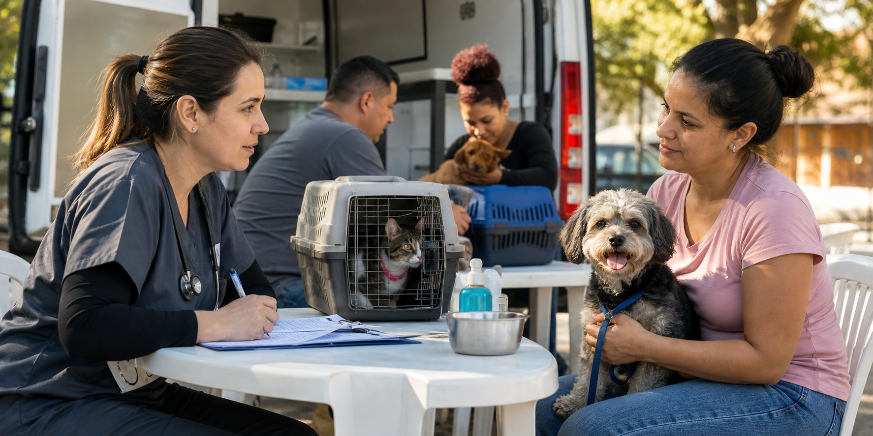 Veterinaria orienta tutor com cao e gato em cadastro para castracao gratuita