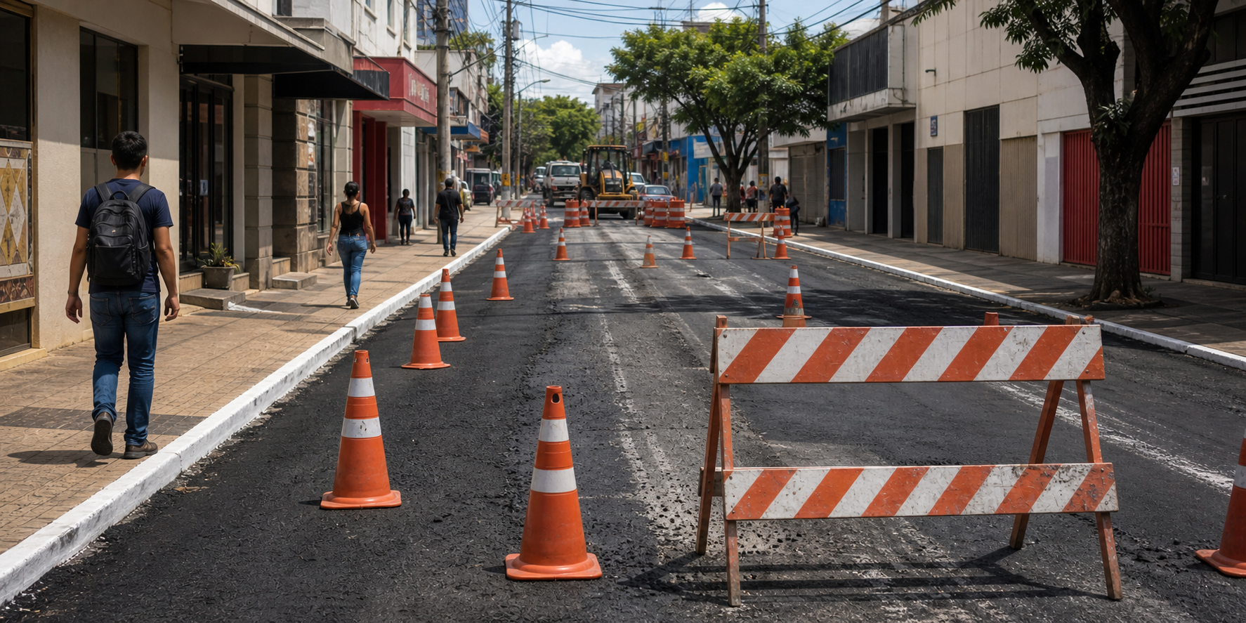 Cones e barreiras sinalizam trecho em obras no centro de Avaré