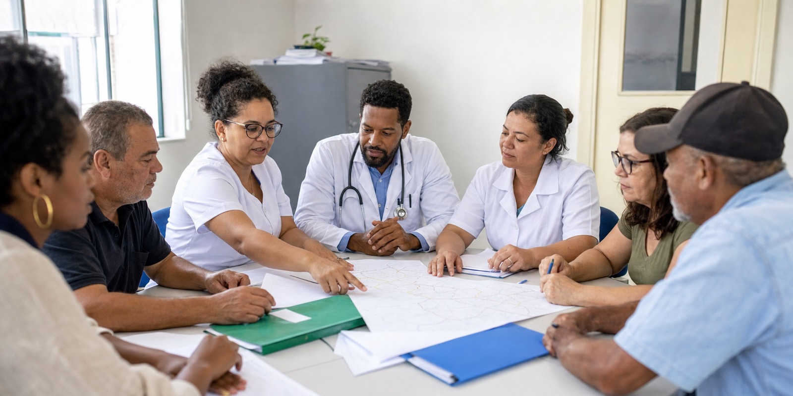 Profissionais e moradores discutem planejamento regional para reduzir deslocamentos de saúde.