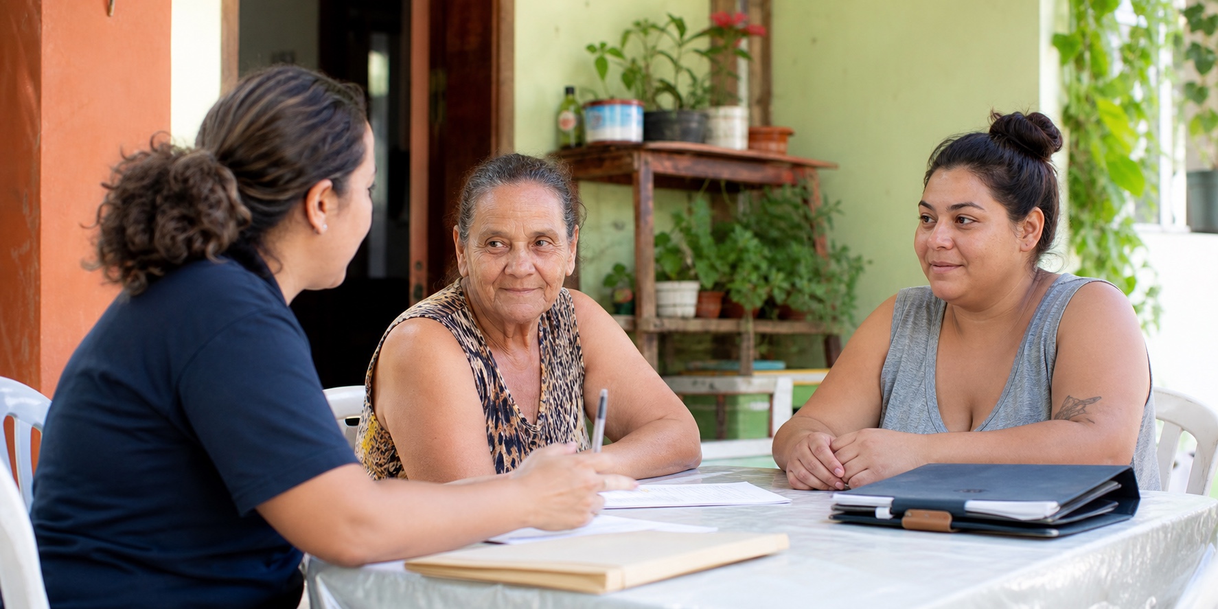 Moradoras recebem orientação social durante atendimento comunitário em Avaré