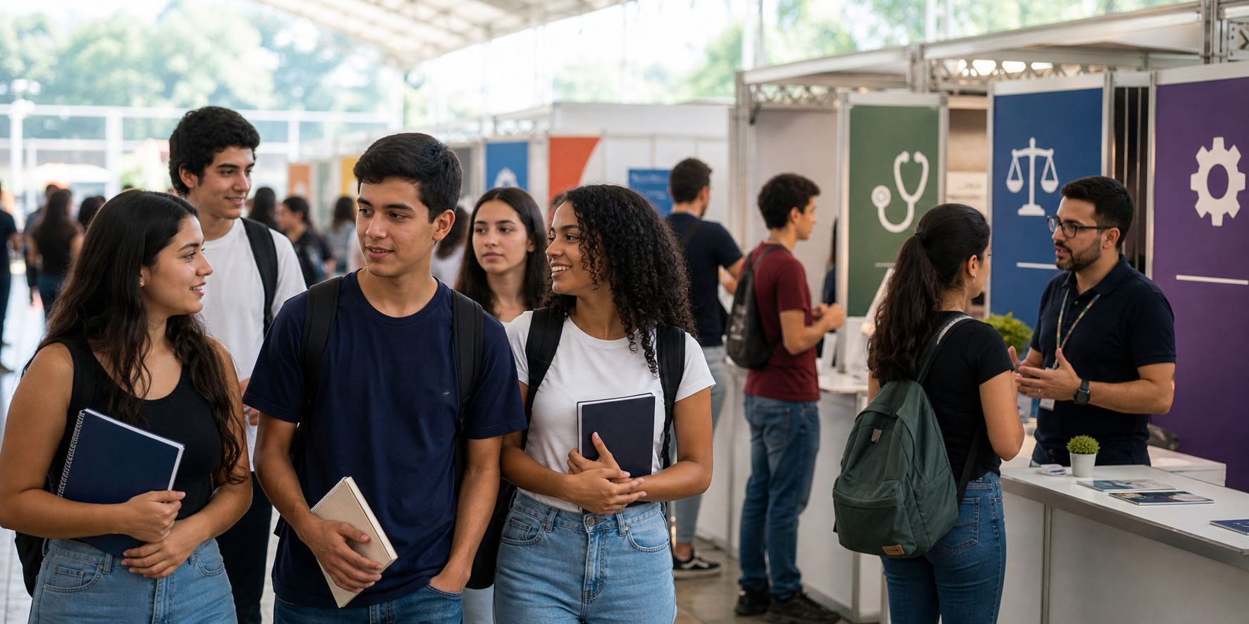Materiais de planejamento para estudantes visitarem feira de profissões