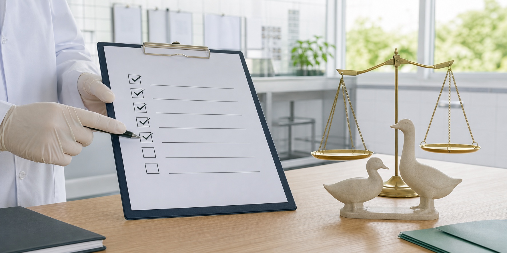 Checklist e balança simbolizam fiscalização da nova lei de bem-estar animal