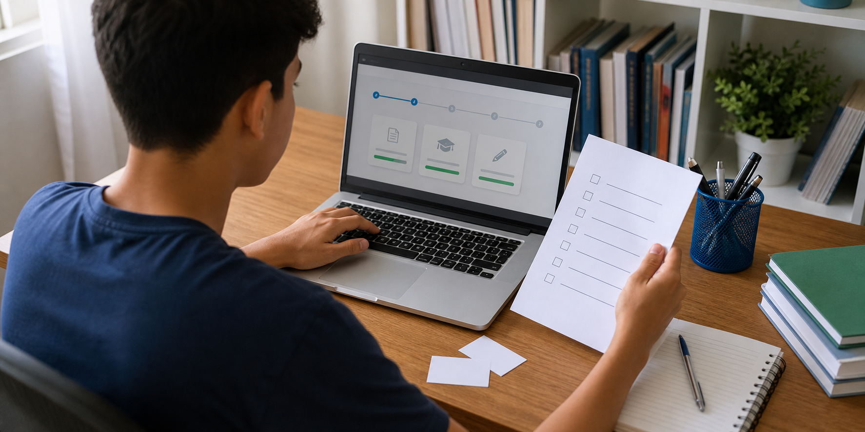 Estudante preenche inscrição online para vagas de estágio do BEEM