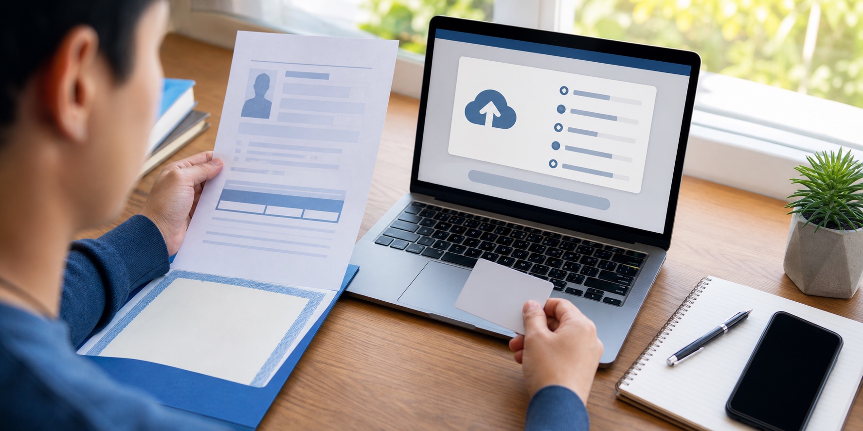 Candidato organiza documentos para a matrícula online das Fatecs