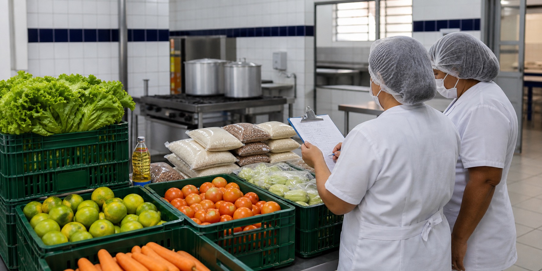 Profissionais conferem alimentos para a merenda escolar em Avaré