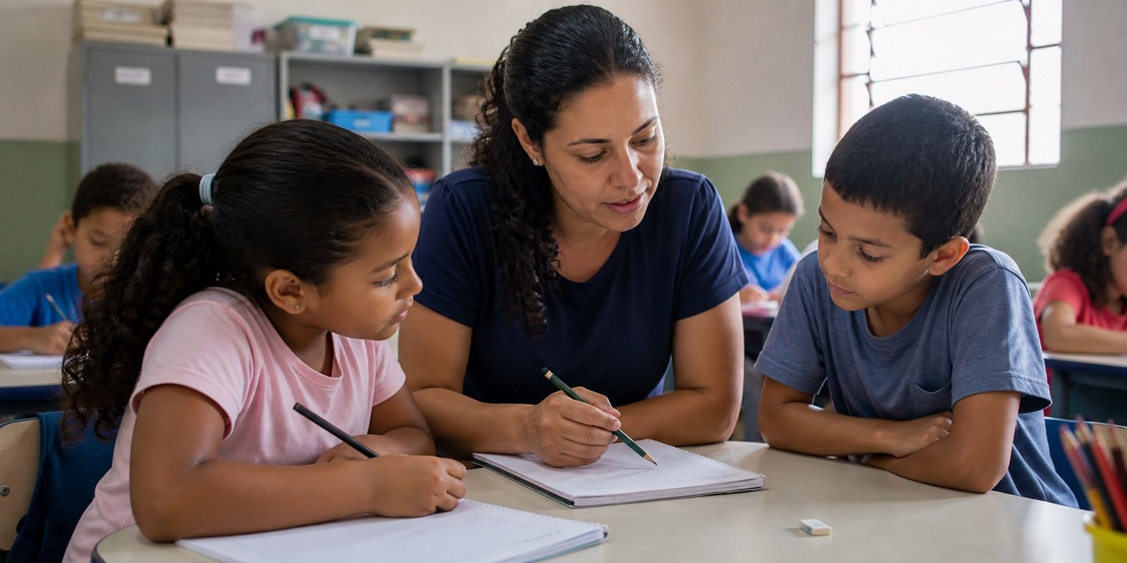 Professora acompanha atividades de estudantes da rede municipal