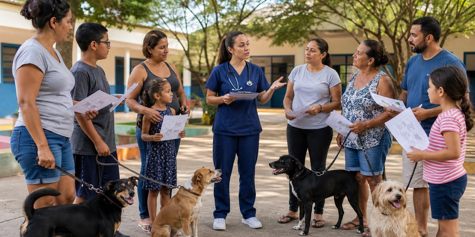 Profissional orienta famílias sobre vacinação, castração e adoção responsável de animais