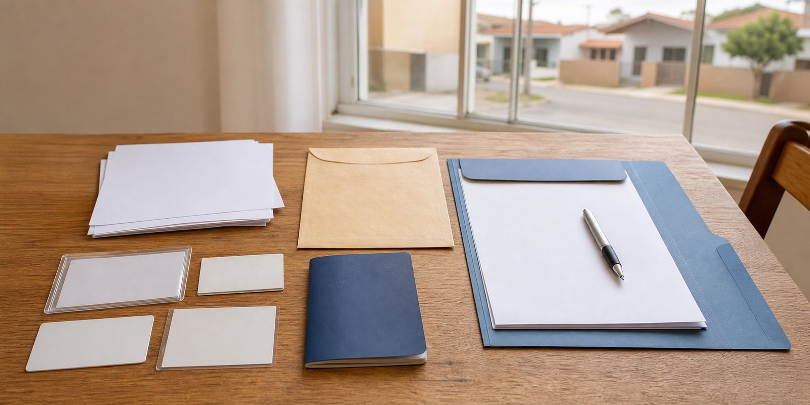 Documentos para o chamamento do Prohab-Avaré organizados em uma mesa